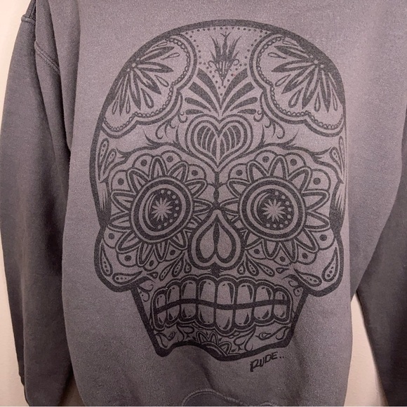 Y2K Era Rude Skull Sweatshirt READ DESCRIPTION  Small Sugar Skull Grey - Picture 7 of 14